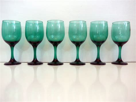 6 Vintage Libbey Juniper Green Water Glasses Or Wine Glasses Vintage Set Of 6 Green Goblets By