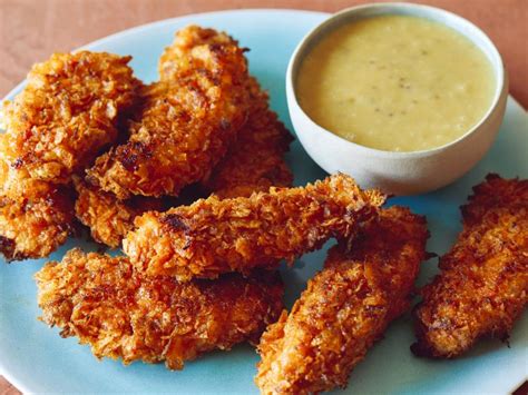 Potato Chip Crusted Chicken Strips With Honey Mustard Dipping Sauce