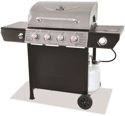If you want to create an even more inviting and comfortable outdoor oasis, you could consider adding an outdoor dining set, which gives guests a place to sit back, relax and enjoy everyone's company. Backyard Grill 4-burner gas grill with side burner