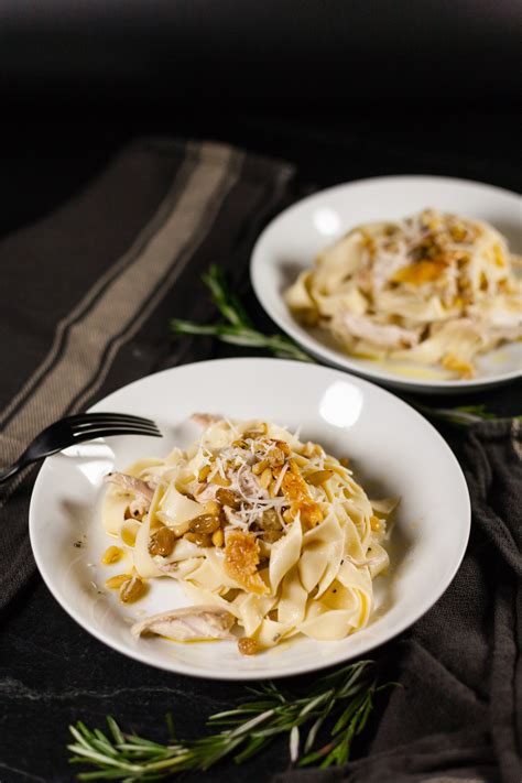 Roasted Chicken Tagliatelle With Pine Nuts Golden Raisins And Rosemary