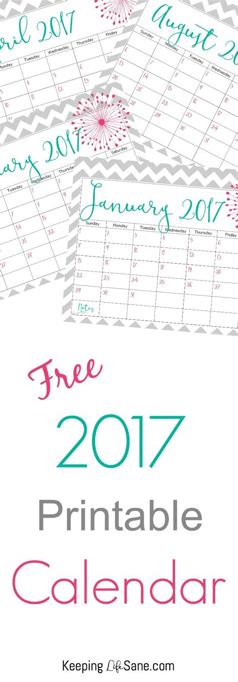 Free 2017 Calendar For You To Print Keeping Life Sane