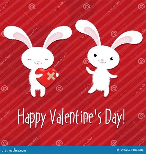Valentines Day Card With Rabbits Vector Stock Vector Illustration Of