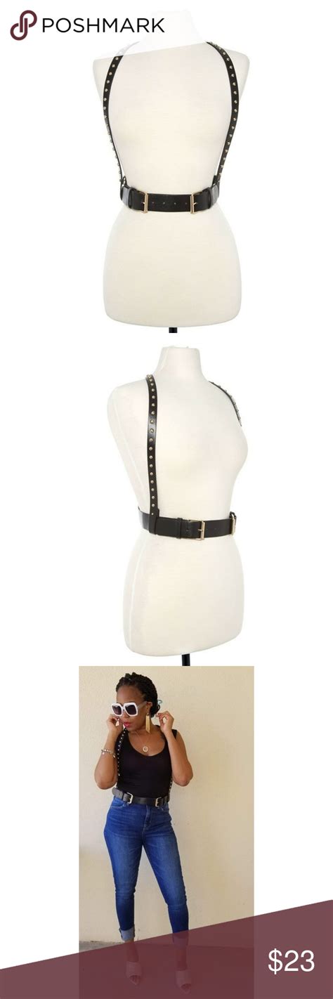 Studded Suspenders With Belt Faux Leather Belt And Suspenders Set