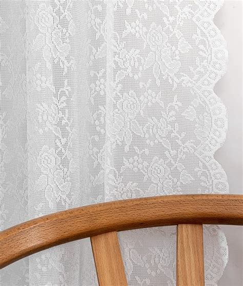 Hebony Eyelet Lace Curtains 84 Inches Long Grommet Top Floral Pure White Sheer Lace