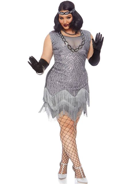 Plus Size Silver Flapper Costume 1920s Womens Silver Gatsby Dress