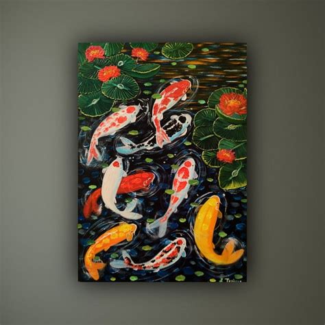Koi Fish Feng Shui Oil Painting Etsy