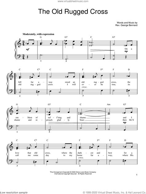 Bennard The Old Rugged Cross Sheet Music For Piano Solo
