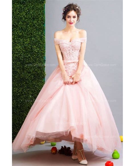Blush Pink Lace Beaded Quinceanera Ball Gown Dress With Off Shoulder