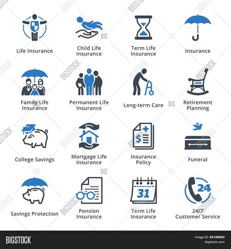 Life Insurance Icons - Blue Series Vector & Photo | Bigstock
