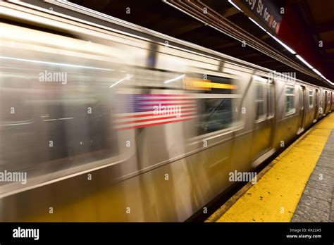 New York City February 16 2016 Passing Train At The Mta 34th Street