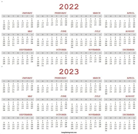 2022 2023 Calendar Template To Print Free Printable 2 Year Calendar