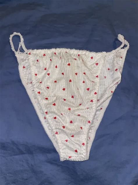 Vintage White Nylon String Bikini High Cut Panty Hearts Picclick
