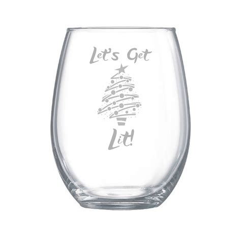 Lets Get Lit Wine Glass Christmas Tree Funny Christmas Glassware