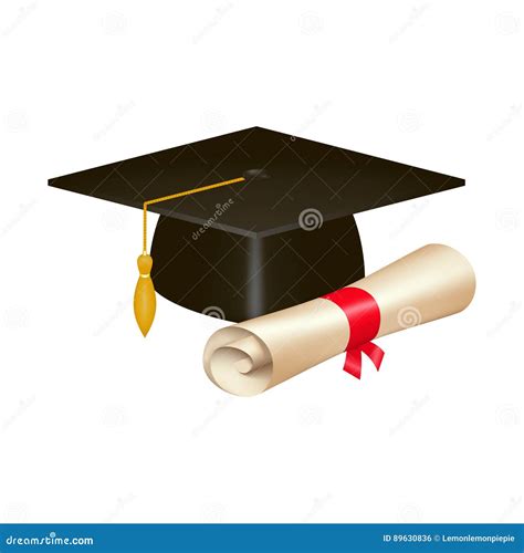 Realistic Graduation Cap And Diploma Scroll Stock Vector Illustration