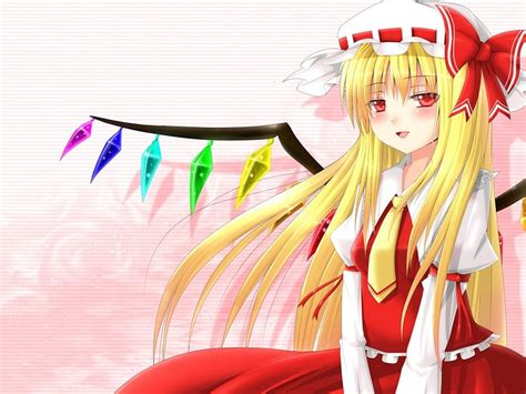 flandre scarlet red blond wing anime touhou anime girl long hair fairy hd wallpaper