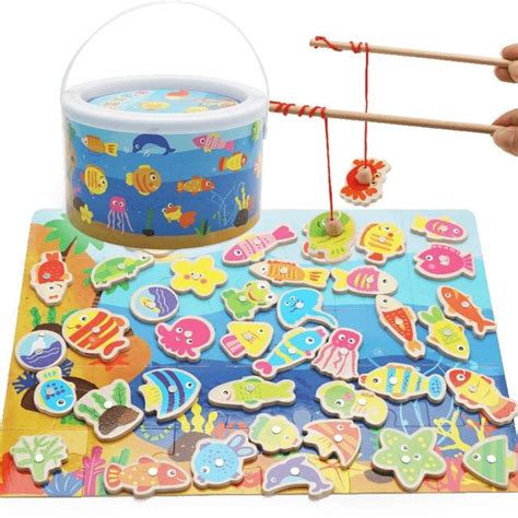 Magnet Fishing Toys Wooden Magnetic Fishing Game Early Educational Toys