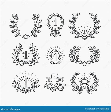 Set Of Line Victory Symbols And Laurel Wreaths Stock Vector