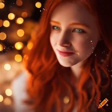 Festive Redhead Girl Enjoying A Snowy Christmas Night