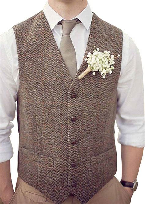 Mens Suit Vest V Neck Herringbone Slim Fit Formal Business Single Breasted Waistcoat Groomsman