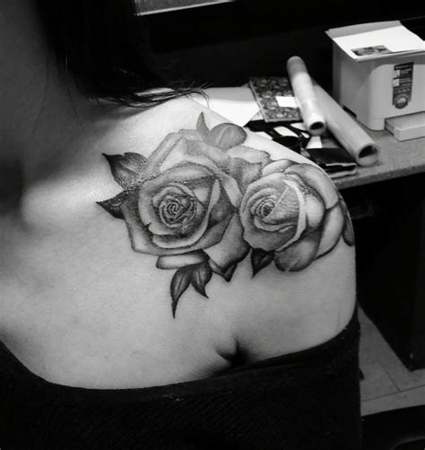 Black And White Rose Tattoo Shoulder