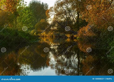 Tranquil Autumn River With Colorful Reflections Stock Image Image Of