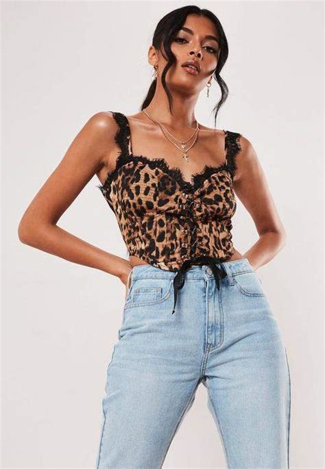 Missguided Brown Leopard Print Satin Cupped Crop Top Leopard Print