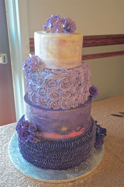 September 2013 you have to see purple and orange wedding cakes by. 4 tier wedding cake with butter cream. Purple pink gold ...