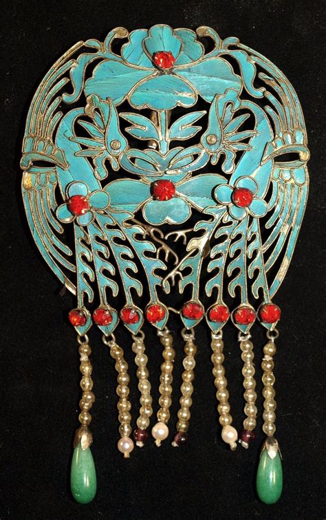 Antique Chinese Kingfisher Hair Pin Head Ornament 1800s Old Ebay