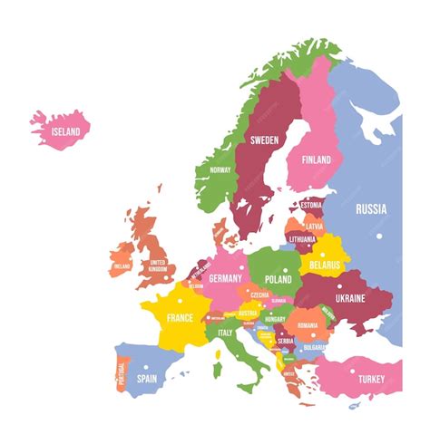 Kleurrijke Kaart Van Europa Landen En Grenzen Politieke Kaart Van