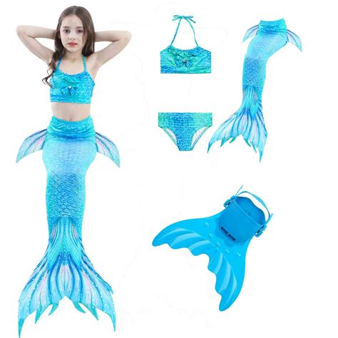 3 12 Years Girls Mermaid Tails Swimmable Swimsuits Kids Ariel Mermaid
