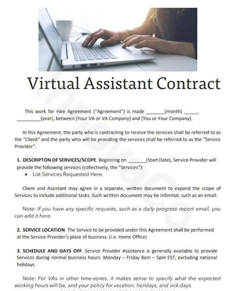 Va Contract Template Virtual Assistant Contract Va Agreement Freelancer Templates Virtual