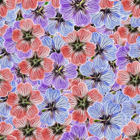 Geranium Pelargonium Illustration Texture Of Flowers Seamless