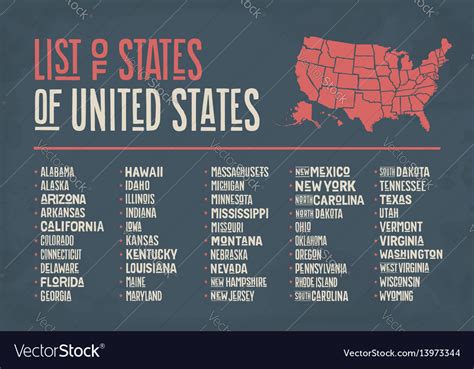 List of states of united states of america Vector Image