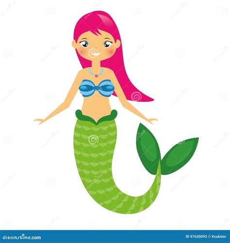 Cute Mermaid Character In Cartoon Style Vector Illustration Stock Vector Illustration Of