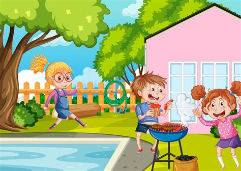 Backyard Background With Cartoon Kids 8138755 Vector Art At Vecteezy