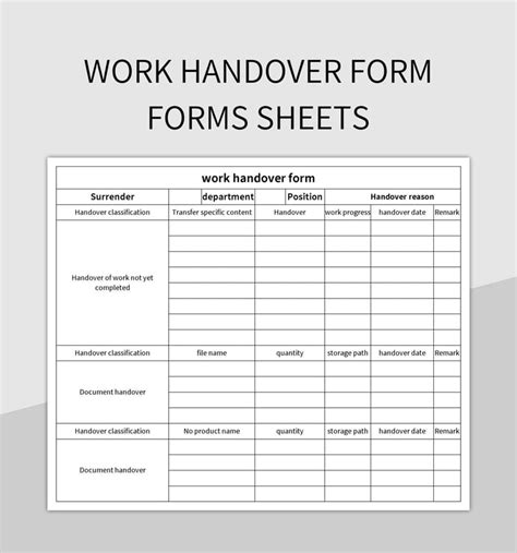 Work Handover Form Forms Sheets Excel Template And Google Sheets File