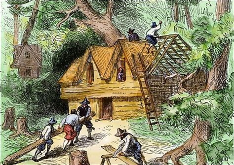 Print Of Plymouth Colonists Building Homes Wind Pictures Building A