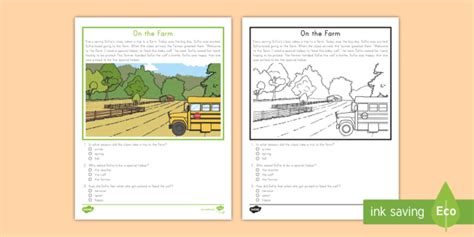first grade on the farm reading passage comprehension activity