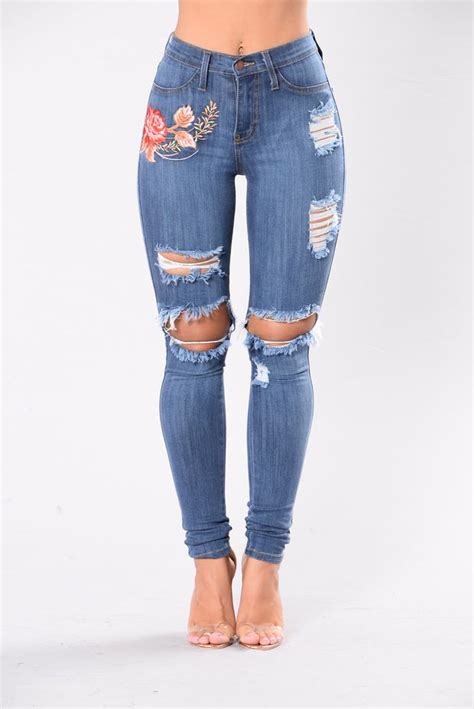 Rugged Dynasty Jeans Medium Blue White Ripped Skinny Jeans High