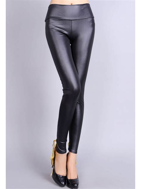 Gold Lace Up Back Stretch Leather Leggings E79762 4