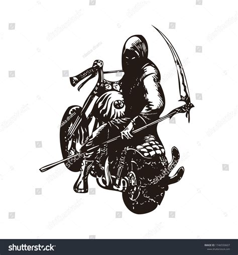 Grim Reaper Scythe Riding Motorcycle Stock Vector Royalty Free