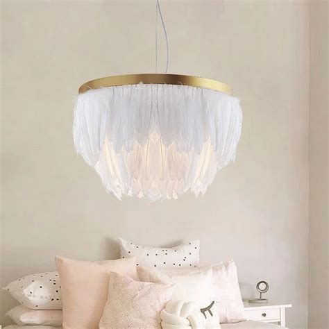 Lukloy Nordic Feather Pendant Lamp Light Romantic Fabric Chandelier Ins