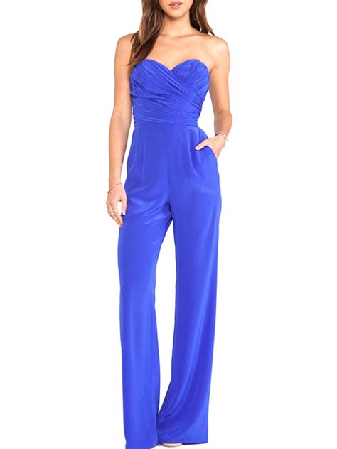 Royal Blue Strapless Jumpsuit Sweetheart Ruched Jumpsuit For Women