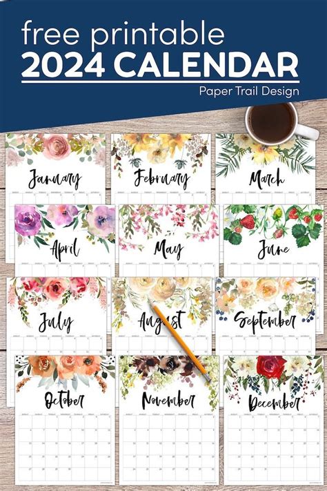 2024 Floral Calendar Printable Paper Trail Design Free Printable