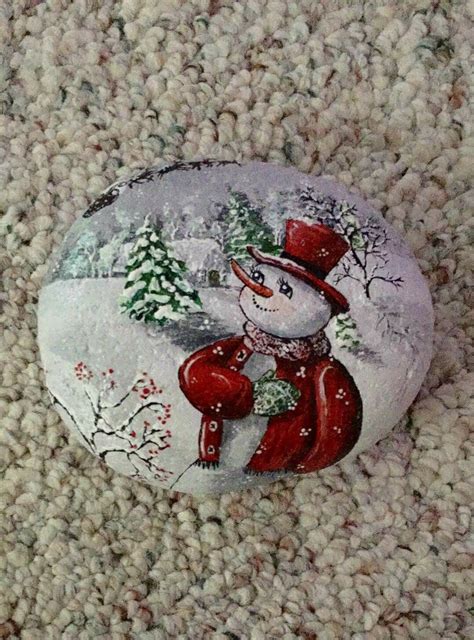 Snowman Rock Art Rock Painting Designs Rock Painting Art Pebble