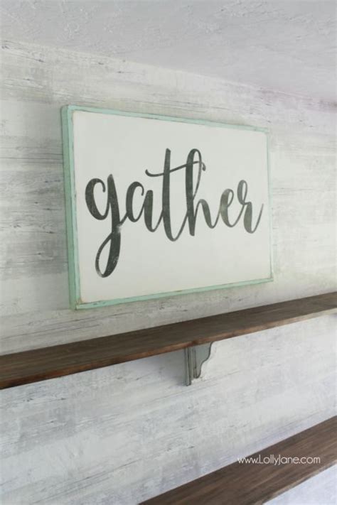 Gather wood sign tutorial | Gather wood sign, Wood signs, Farmhouse dining rooms decor