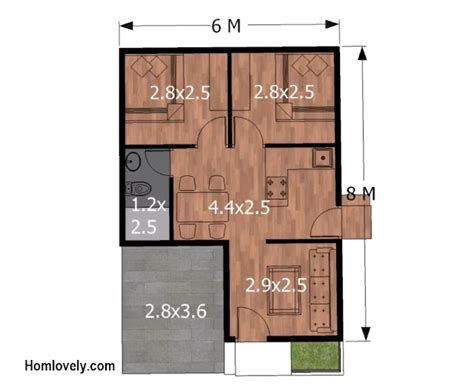 Small House Design 6x8 Meters With 2 Bedrooms ~