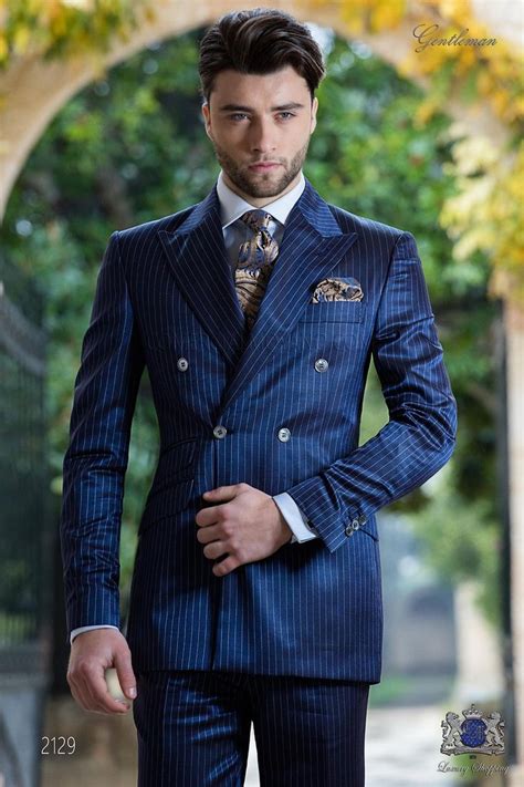Bespoke Suit Double Breasted Blue Pinstripe Mario Moreno Moyano Wedding Suits Men Blue Suit