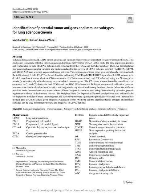 Identification Of Potential Tumor Antigens And Immune Subtypes For Lung