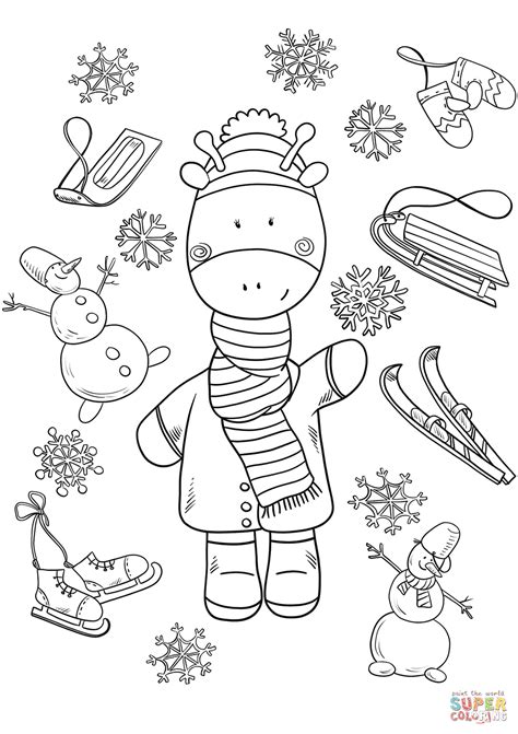 Here is a collection of printable winter coloring pages free. Baby Giraffe in Winter coloring page | Free Printable ...